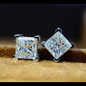 4-Prong Square Princess Cut silver 4.2CT earrings with swarovski #237